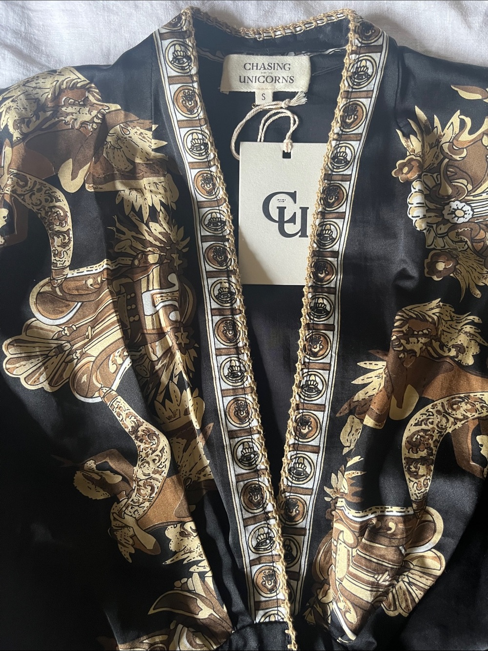 Chasing Unicorns ⚜️🖤⚜️ Silk Kimono Sleeve Mini Dress sz S {different print} - Picture 8 of 16